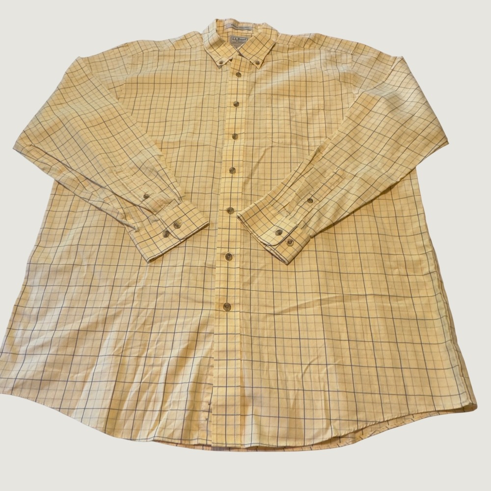 L.L. Bean Shirt Yellow Tattersall Check Wrinkle Resistant XL Tall Cotton 269338